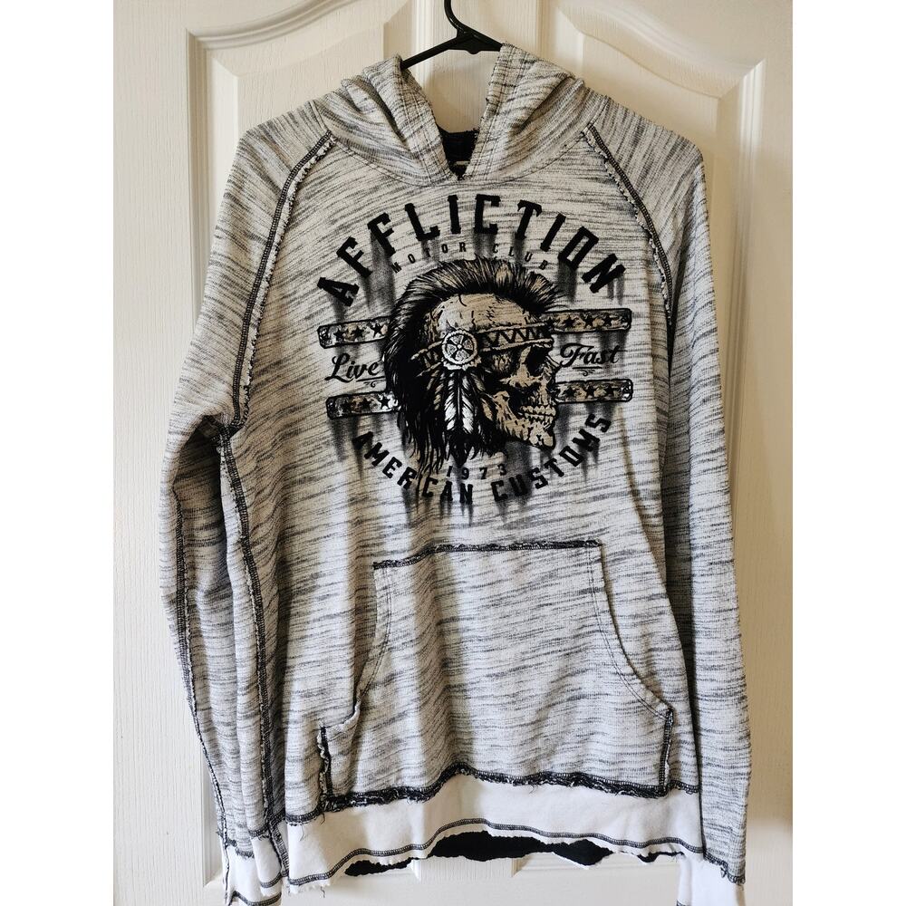 Affliction Y2K Lightweight Reversible Hoodie M White Gray Black Motorcycle